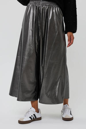 imitatieleren plissé rok zilver