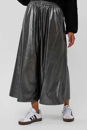 imitatieleren plissé rok zilver