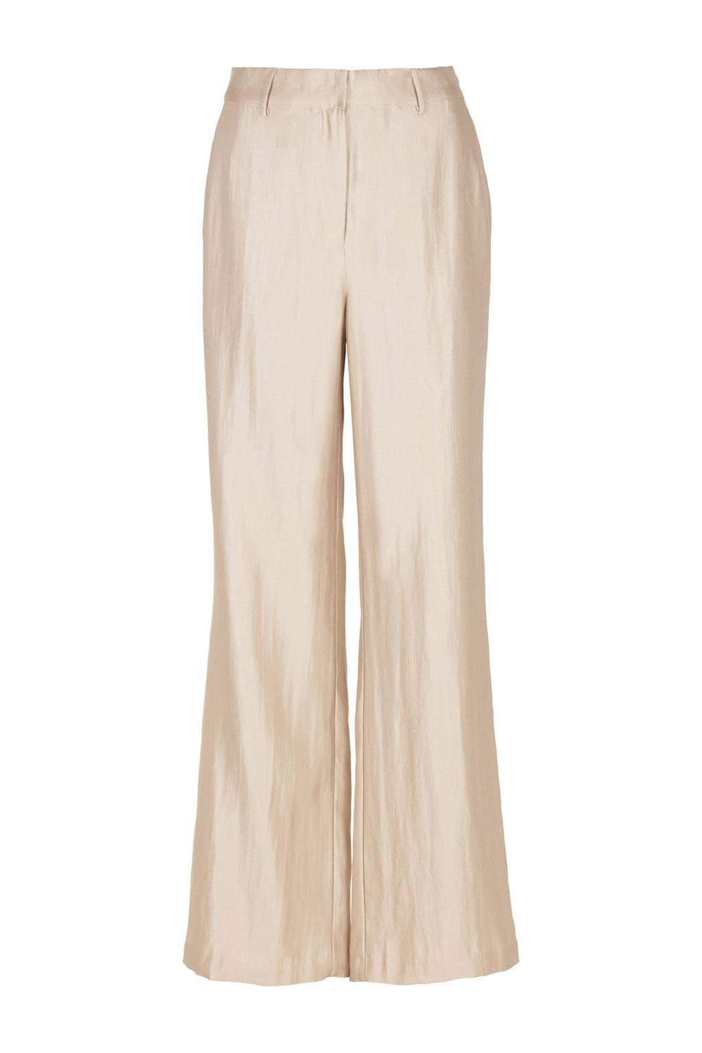 Gouden dames Freebird wide leg regular waist broek van viscose met rits- en haaksluiting en effen