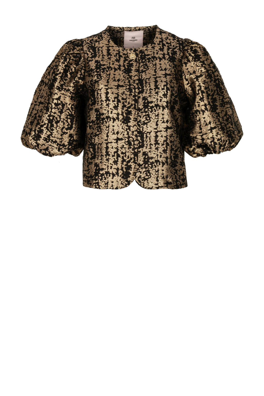 Gouden dames Freebird top van polyester met effen, driekwart mouwen en ronde hals