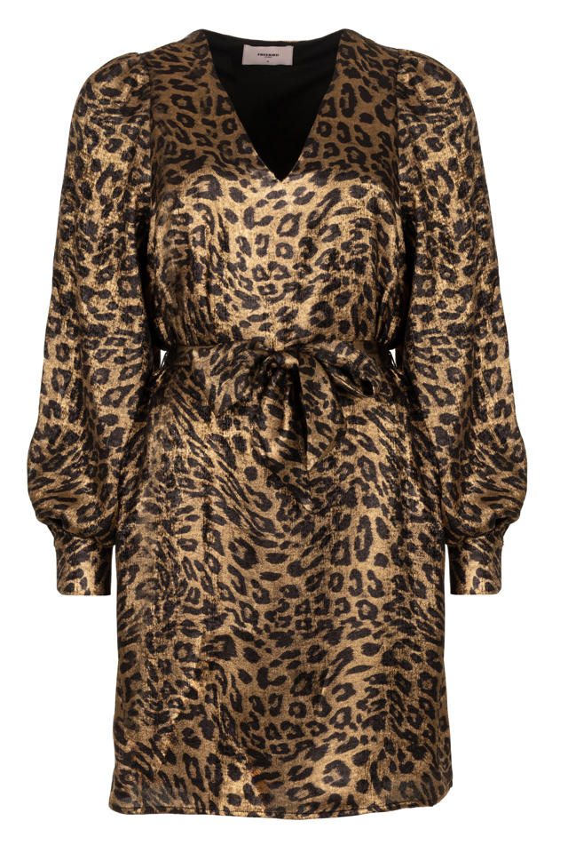 Freebird korte jurk met panterprint goud wehkamp