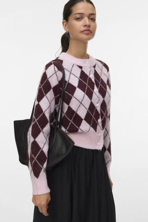geruite gebreid vest roze