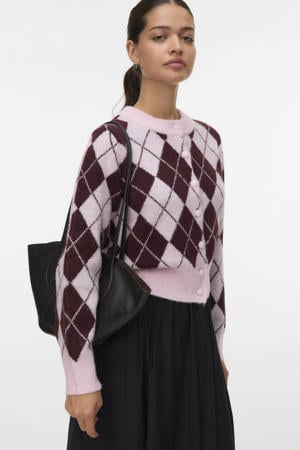 geruite gebreid vest roze