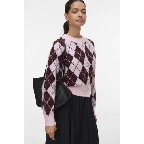 VERO MODA geruite gebreid vest roze afbeelding