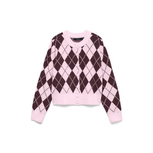 VERO MODA geruite gebreid vest roze afbeelding