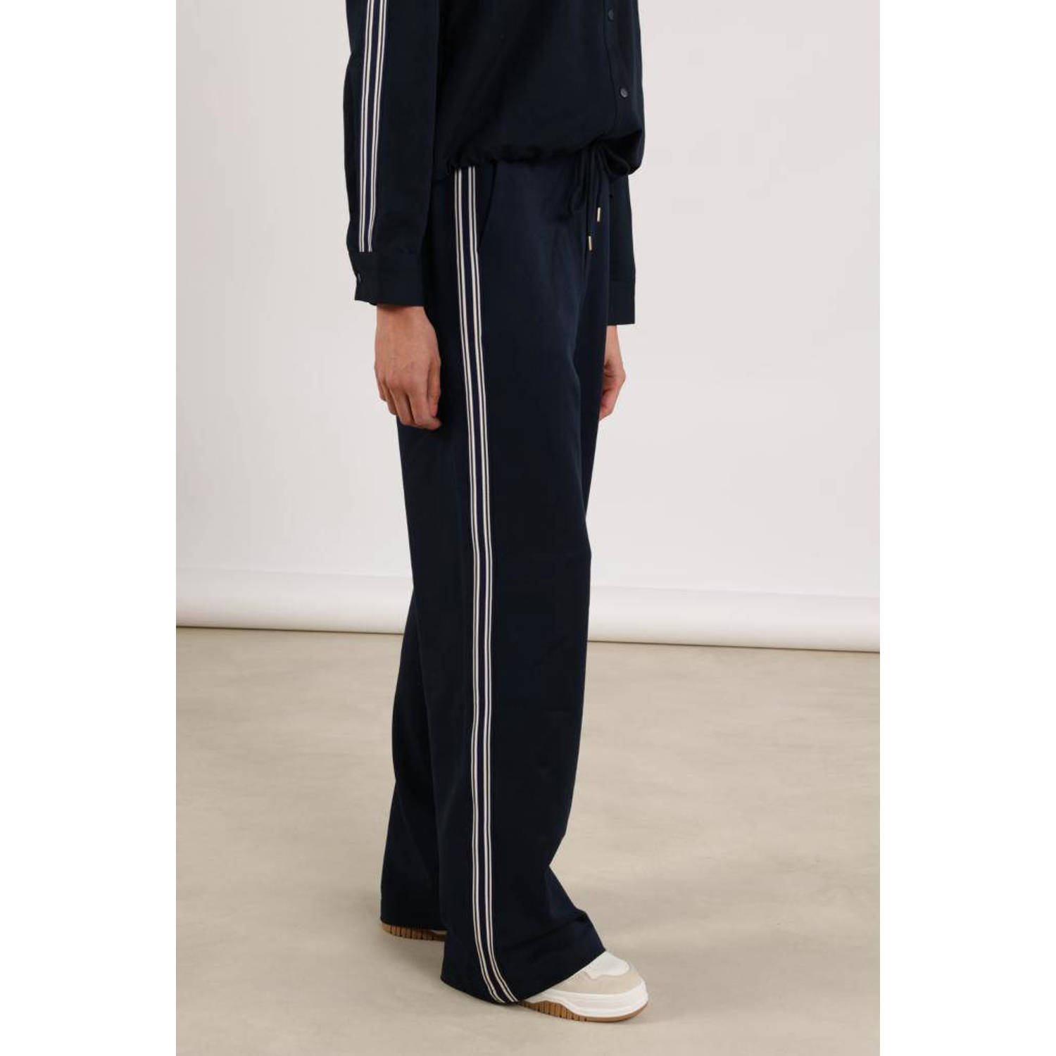 NUKUS wide leg regular waist casual broek donkerblauw