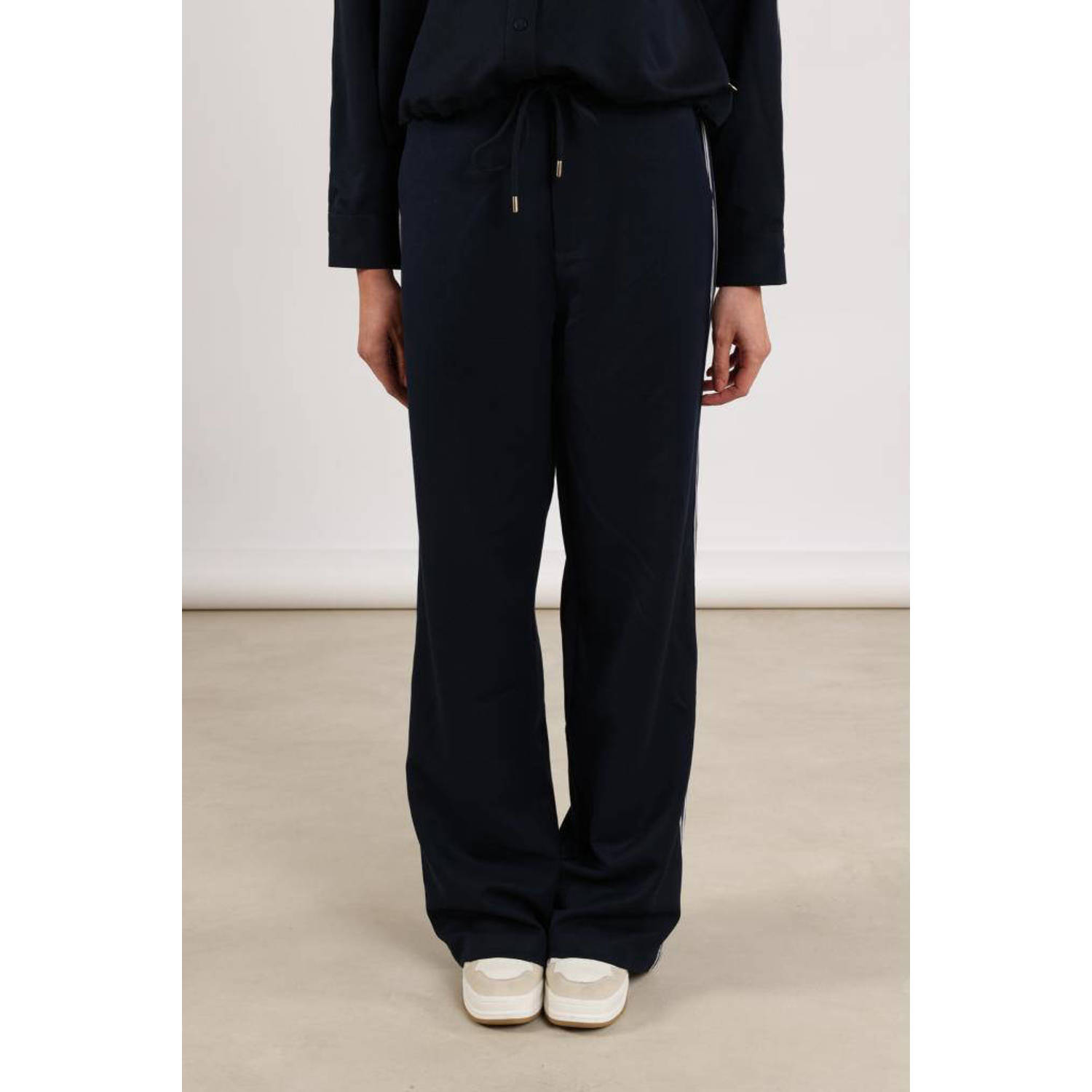 NUKUS wide leg regular waist casual broek donkerblauw
