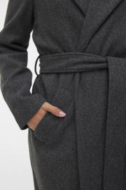 thumbnail: Grijs melange dames VERO MODA manteljas melange van polyester met effen, lange mouwen, reverskraag, striksluiting en ceintuur