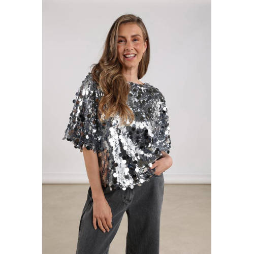 NUKUS top zilver met pailletten afbeelding