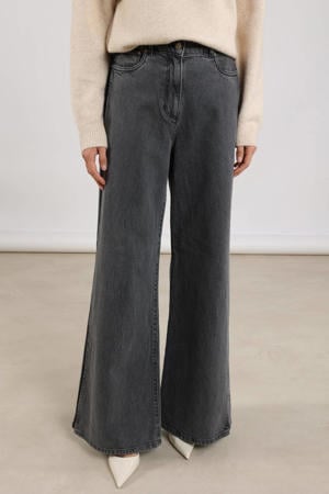 high waist wide leg jeans grey denim met glitter