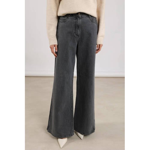 NUKUS high waist wide leg jeans grey denim met glitter afbeelding