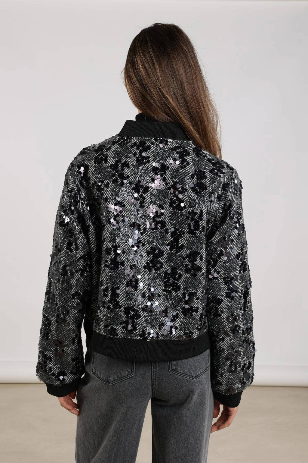 Dames Zwart Bomberjack Met Pailletten, Dames Glitterjack Lichtgewicht Festivaljack, Lange Mouwen Glanzend Club Dance Party Kostuum Biker Sprankelend Jasje