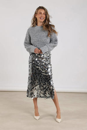midi rok met pailletten zilver
