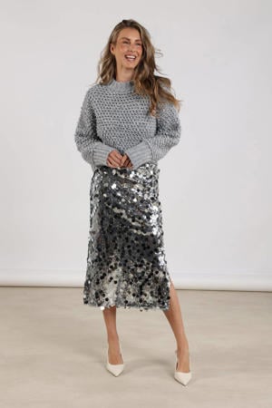 midi rok met pailletten zilver