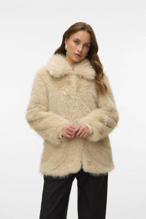 faux fur jas ecru