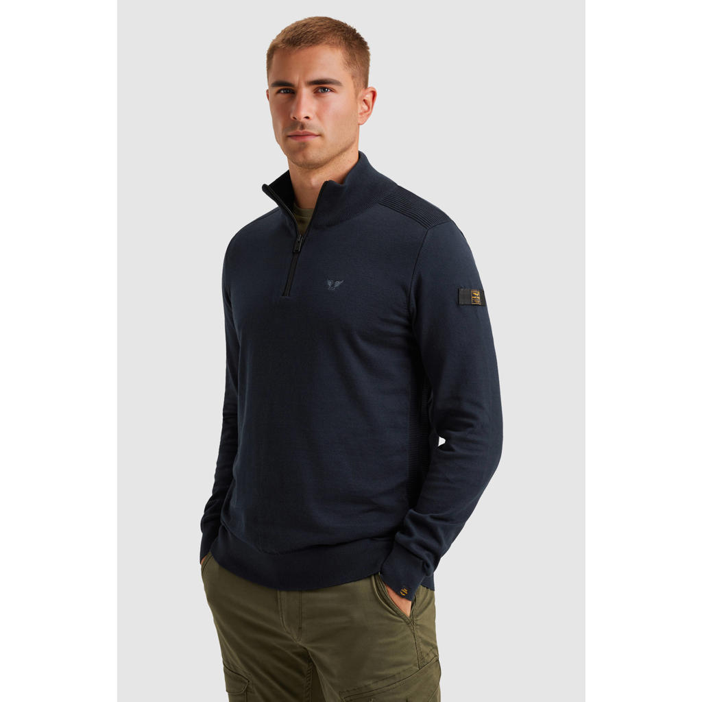 Rusty neal Contrasterende grof gebreide hoodie met 1/2 rits Rusty neal Contrasterende grof gebreide hoodie met 1/2 rits