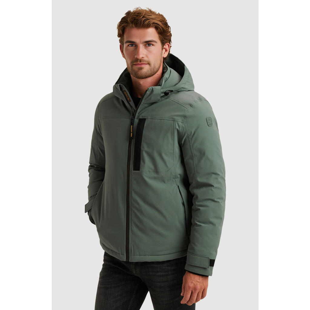 Groene heren PME Legend winterjas van polyester met effen, lange mouwen, capuchon en rits met windvanger