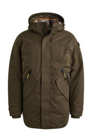 thumbnail: Donkergroene heren PME Legend parka van polyester met effen, lange mouwen, capuchon en rits- en drukknoopsluiting