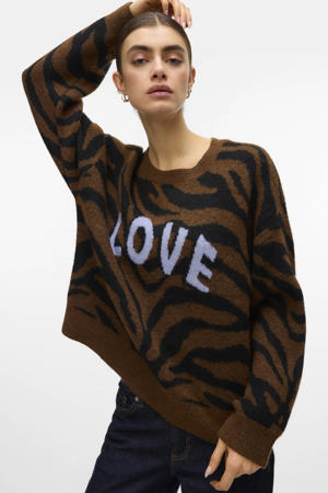 pullover met zebraprint bruin