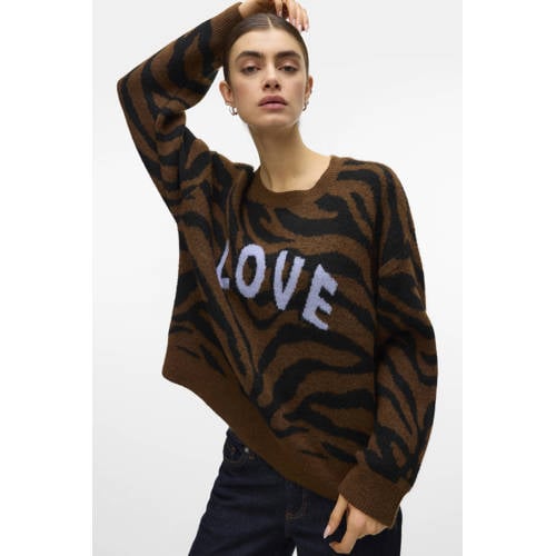 VERO MODA pullover met zebraprint bruin afbeelding