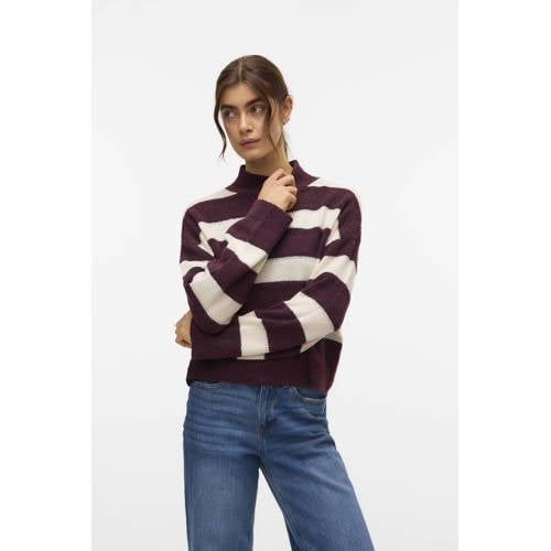 VERO MODA gestreepte gebreide trui donkerrood afbeelding