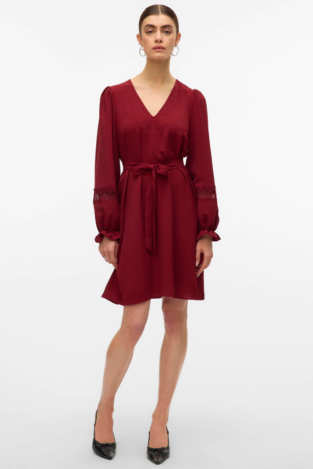 VERO MODA midi jurk donkerrood
