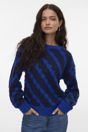 gestreepte gebreide trui blauw ajour