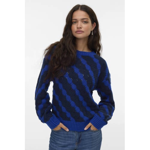 VERO MODA gestreepte gebreide trui blauw ajour afbeelding