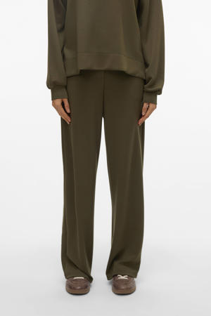 wide leg high waist casual broek donkergroen