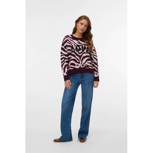 VERO MODA pullover met zebraprint donkerrood afbeelding