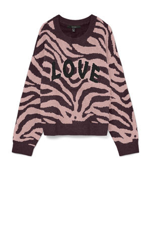 pullover met zebraprint donkerrood