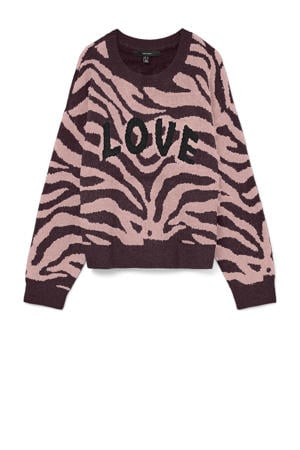 pullover met zebraprint donkerrood
