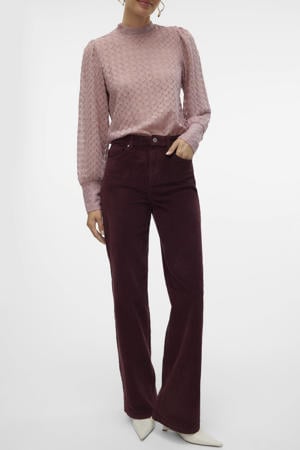 corduroy wide leg high waist casual broek donkerrood