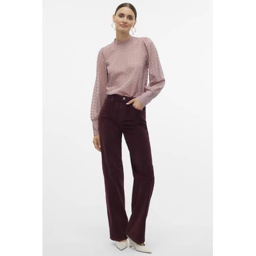 VERO MODA corduroy wide leg high waist casual broek donkerrood afbeelding