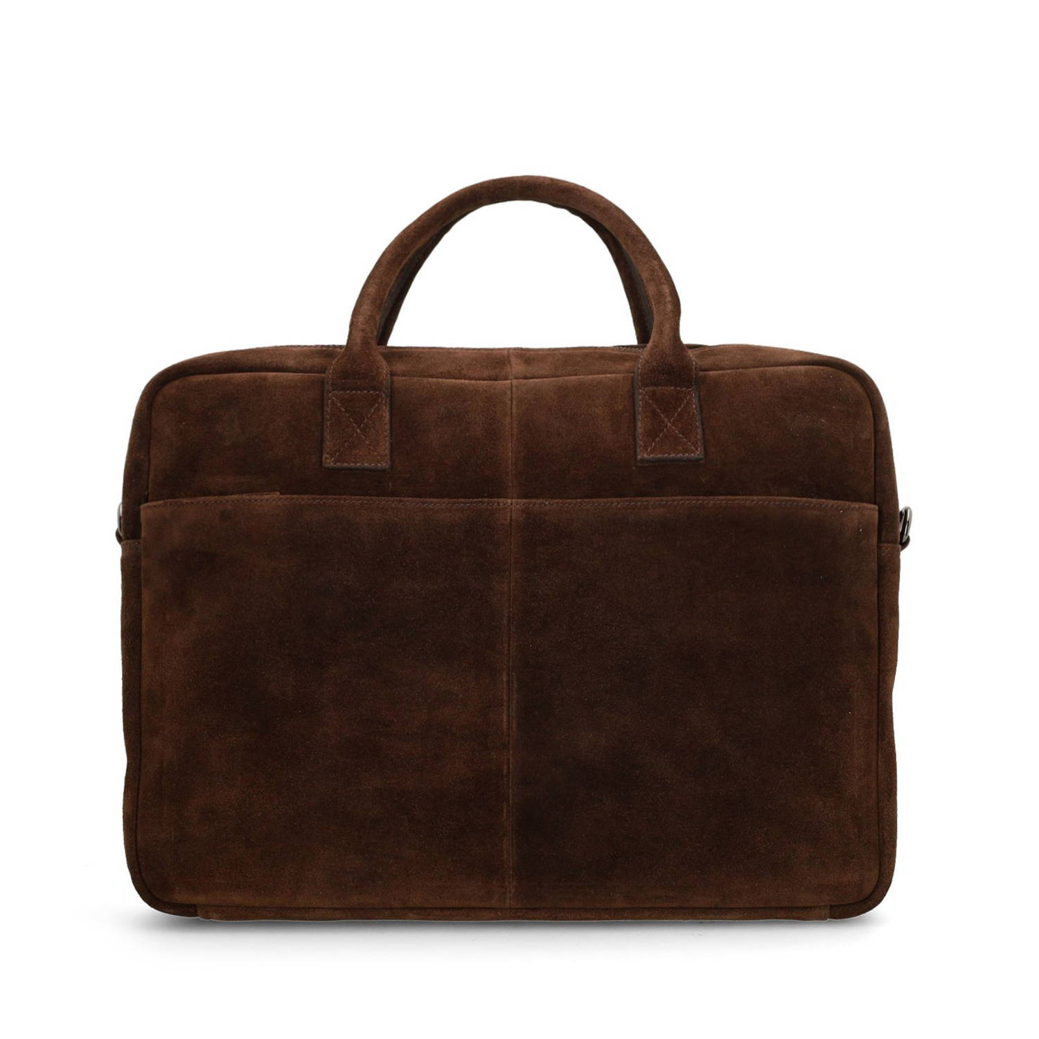 Manfield 18.5 inch suède laptoptas donkerbruin