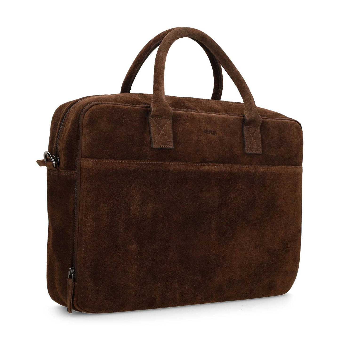 Manfield 18.5 inch suède laptoptas donkerbruin