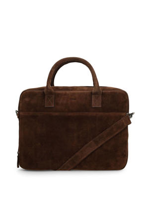 18.5 inch suède laptoptas donkerbruin