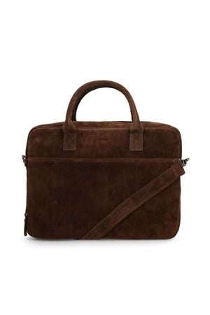 18.5 inch suède laptoptas donkerbruin