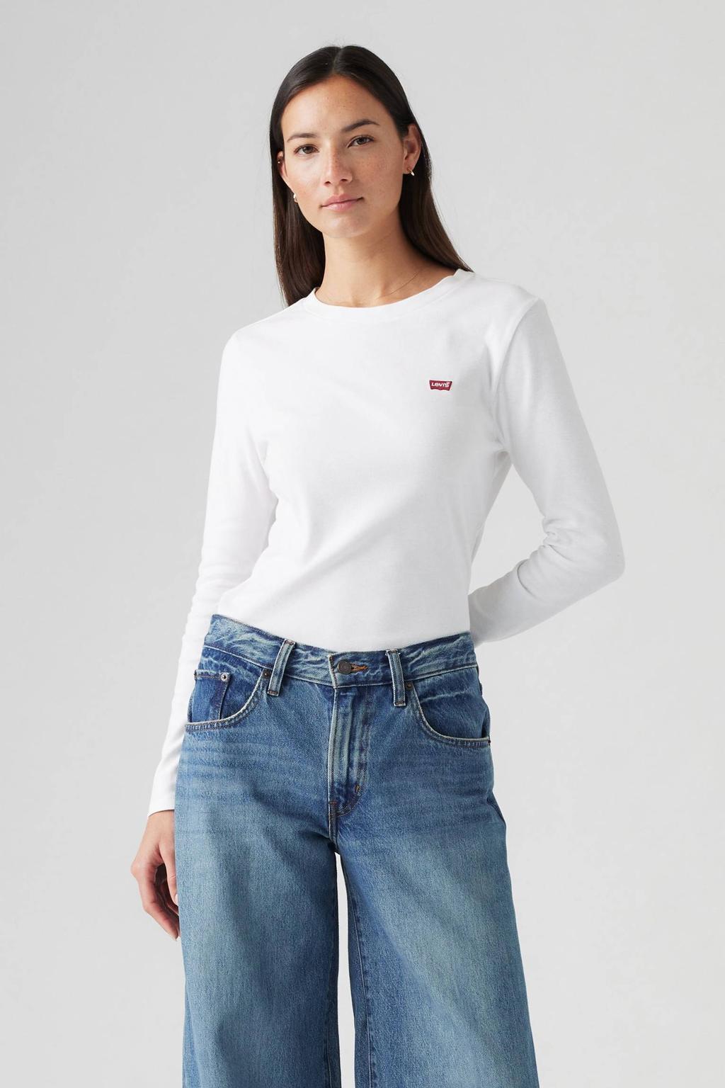 Witte dames Levi's top met strepenprint, lange mouwen en ronde hals