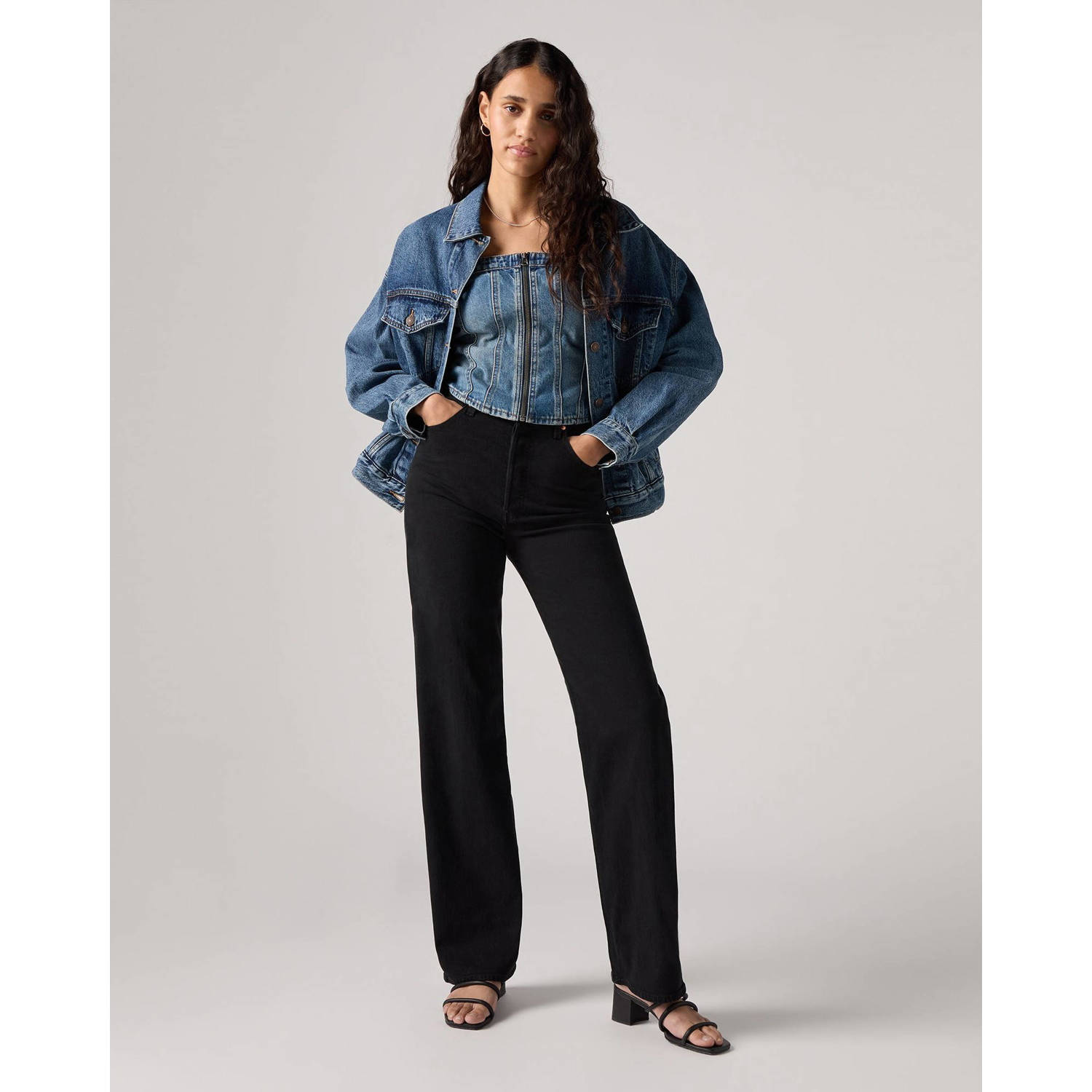 Levi's high waist straight leg jeans black denim