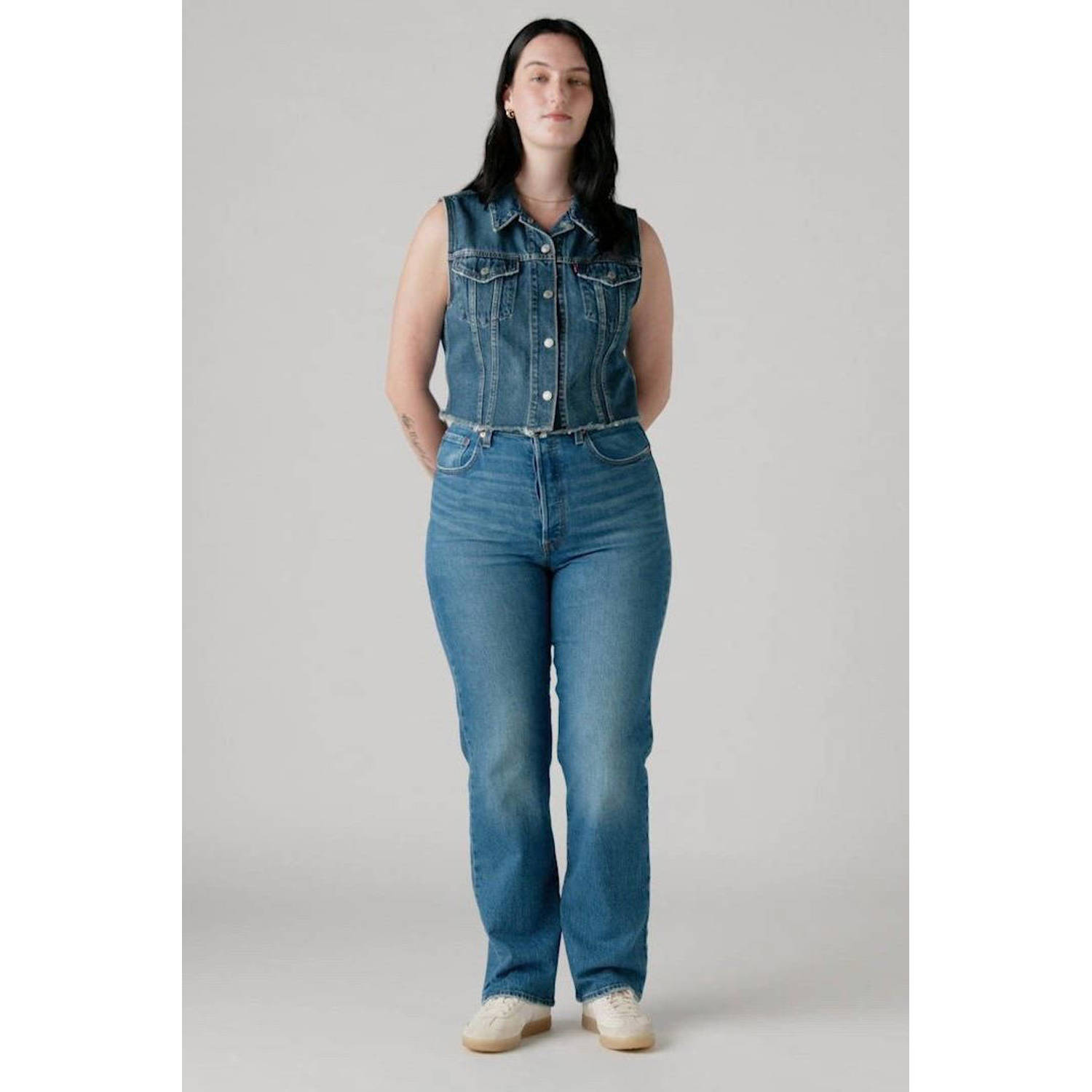 Levi's high waist straight leg jeans medium blue denim