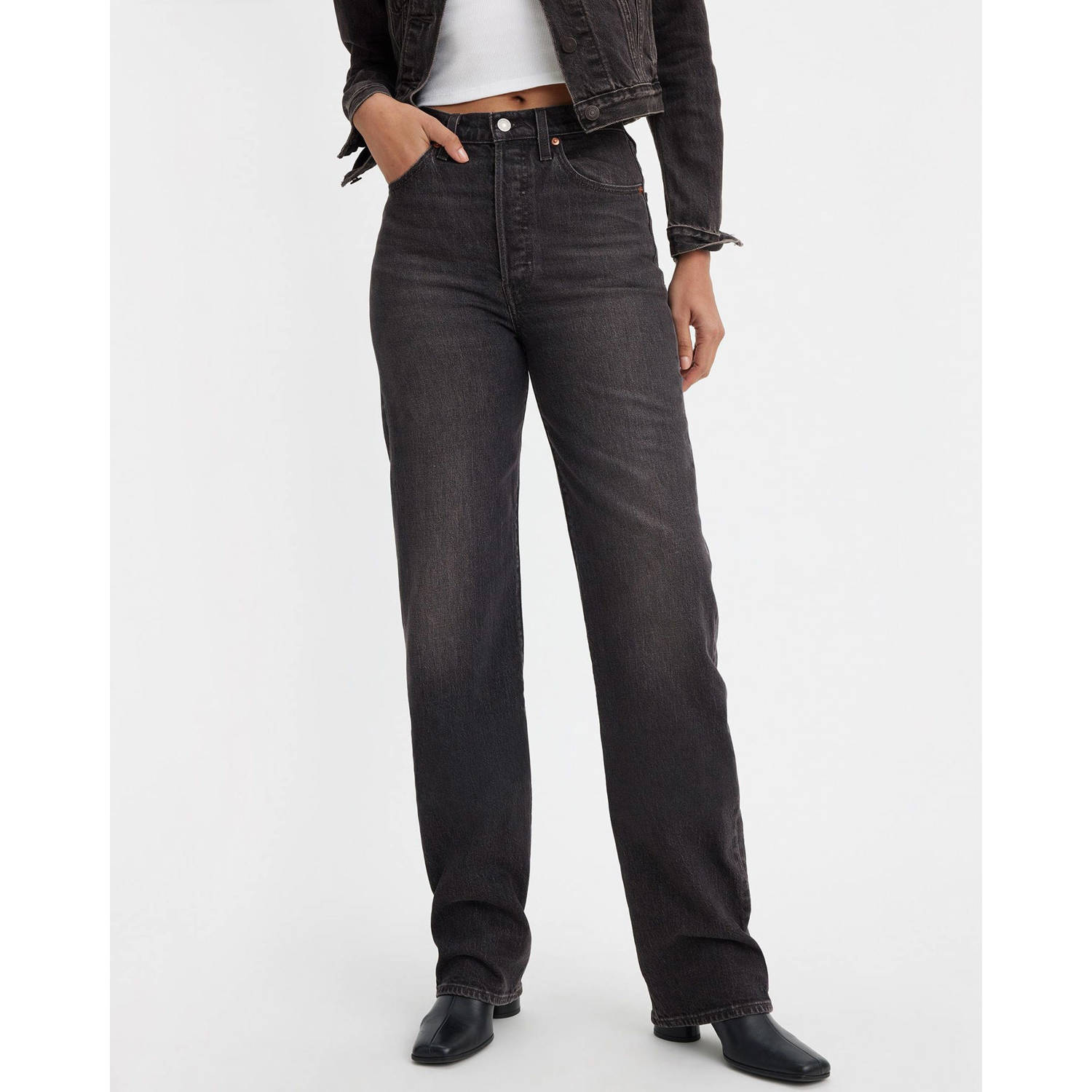 Levi's high waist straight leg jeans grey denim