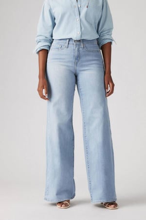 318 shaping mid waist wide leg jeans light blue denim