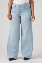 thumbnail: Light blue denim dames Levi's high waist wide leg jeans van denim met rits- en knoopsluiting en effen