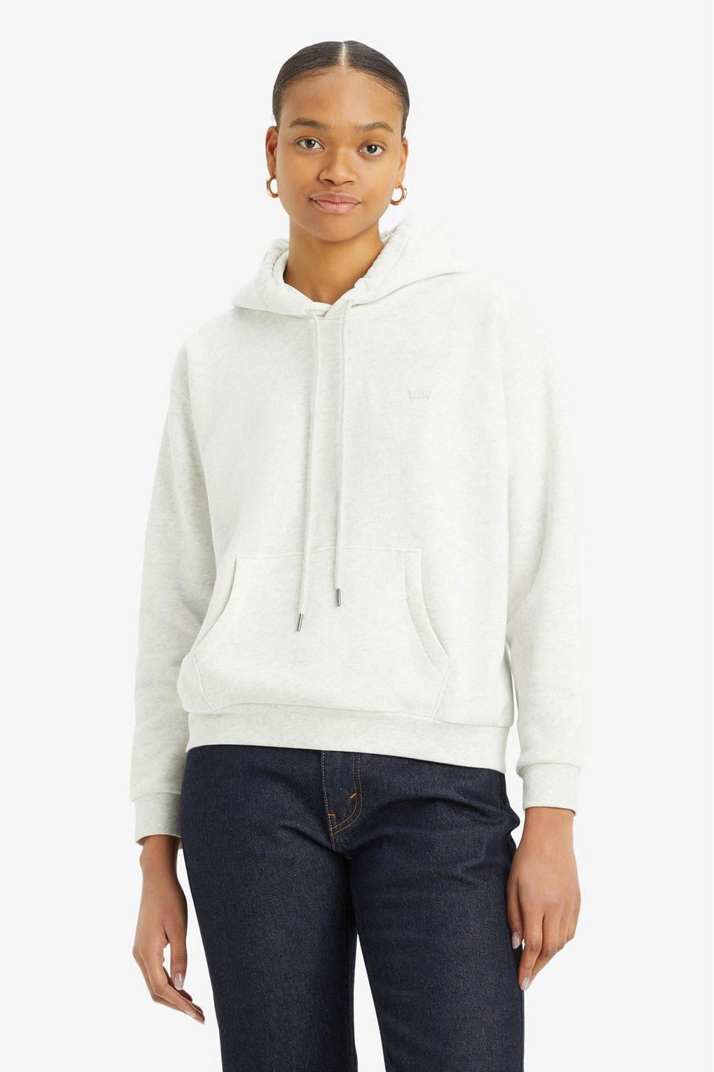 Grijze dames Levi's hoodie van katoen met effen, lange mouwen en capuchon