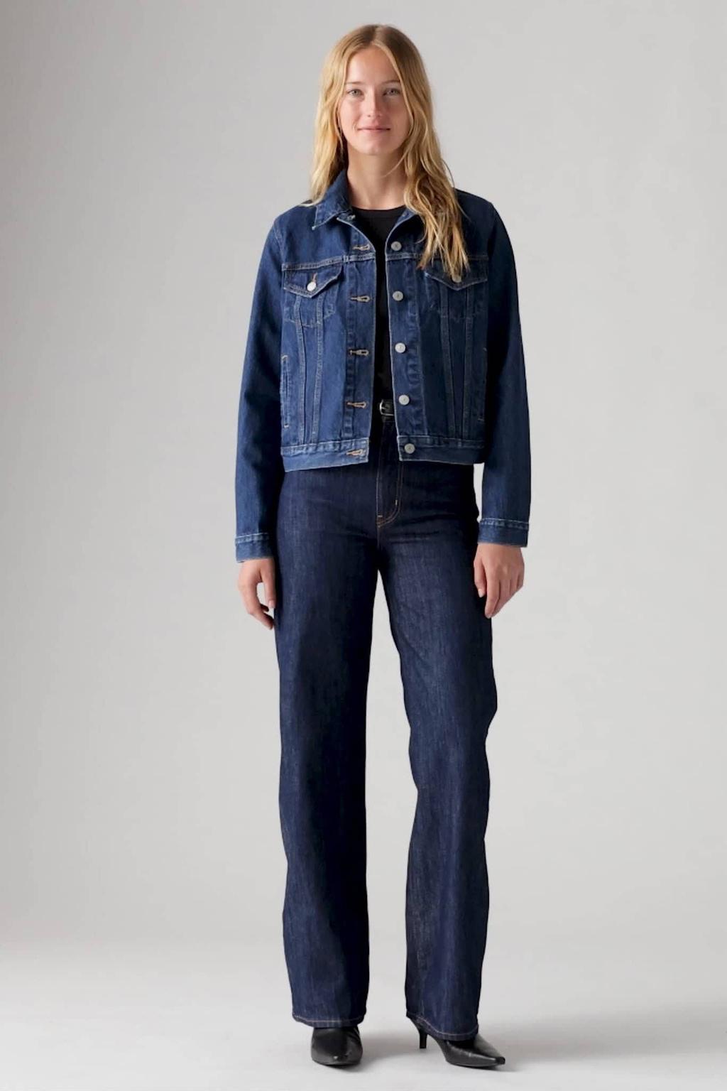 Medium blue denim dames Levi's spijkerjas van denim met effen, lange mouwen, klassieke kraag en knoopsluiting