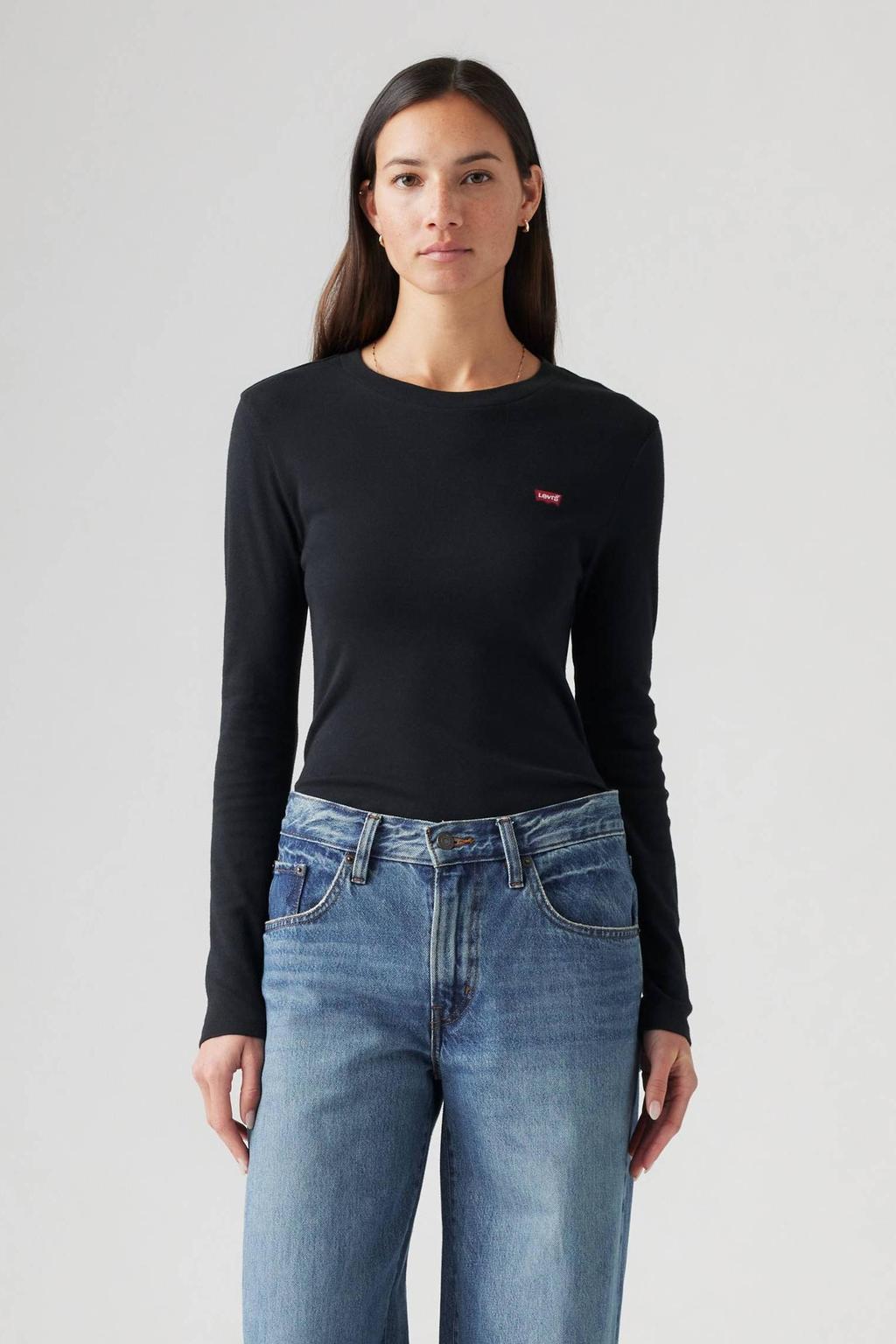 Grijze dames Levi's top met strepenprint, lange mouwen en ronde hals