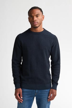 wollen trui met ingebreid patroon donkerblauw