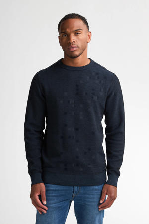 wollen trui met ingebreid patroon donkerblauw