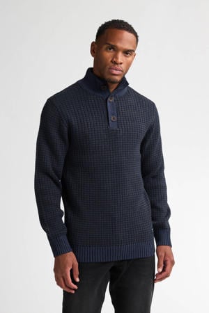 trui met wol gebreid donkerblauw